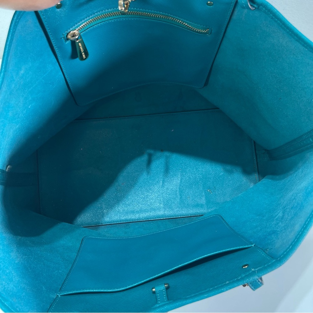 Michael Kors Turquoise Jet Set Travel  Saffiano Leather Large Tote Bag Preppy - Picture 3 of 9